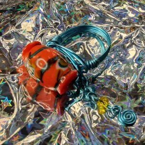 Salmon and Teal wire ring